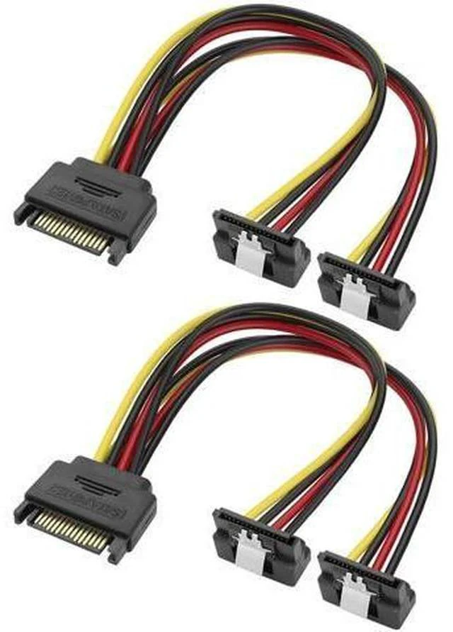 Main image of 2 Pack 20CM SATA 15Pin Right Angle Y-Splitter Power Cable, 18AWG Male to Dual Female SATA Power Adapter for HDD & SSD