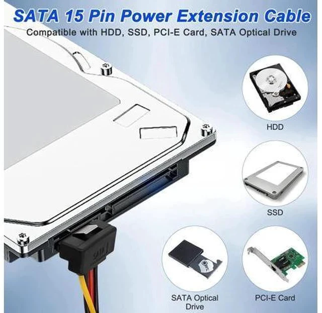 Alt view image 4 of 7 - 2 Pack 20CM SATA 15Pin Right Angle Y-Splitter Power Cable, 18AWG Male to Dual Female SATA Power Adapter for HDD & SSD