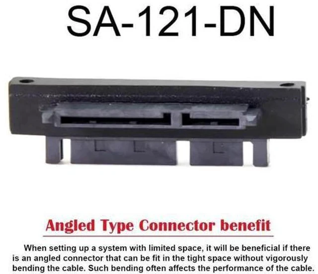 Alt view image 2 of 6 - 90 Degree Down Angled SATA 22Pin Male to Female Extension Adapter, 7+15 SATA Right Angle Connector