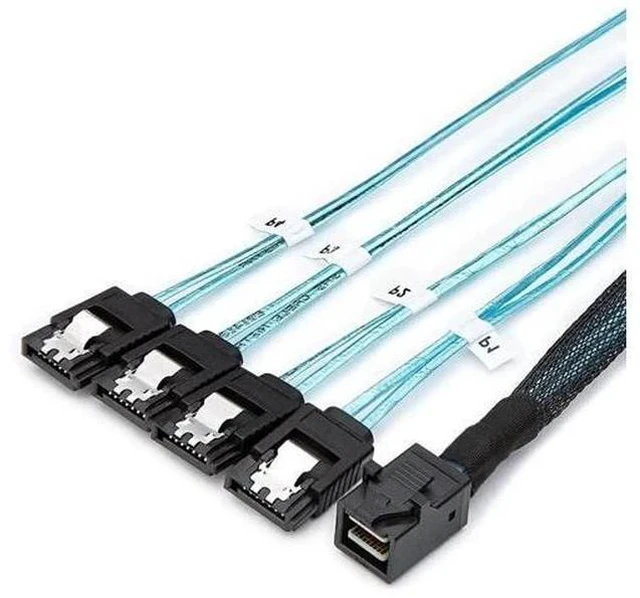 Main image of 0.5M/1.6FT Internal HD Mini SAS SFF-8643 to 4 SATA Cable, SFF8643 Host to Quad SATA Hard Drive Converter Cord