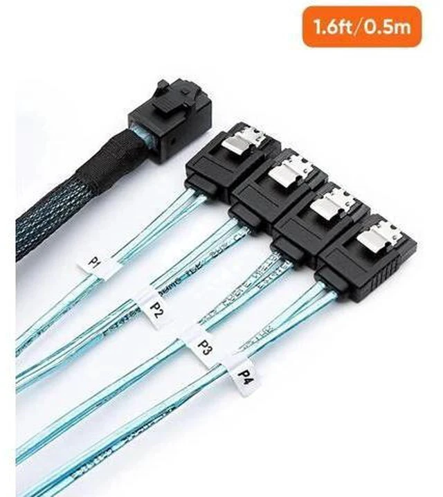 Alt view image 6 of 6 - 0.5M/1.6FT Internal HD Mini SAS SFF-8643 to 4 SATA Cable, SFF8643 Host to Quad SATA Hard Drive Converter Cord