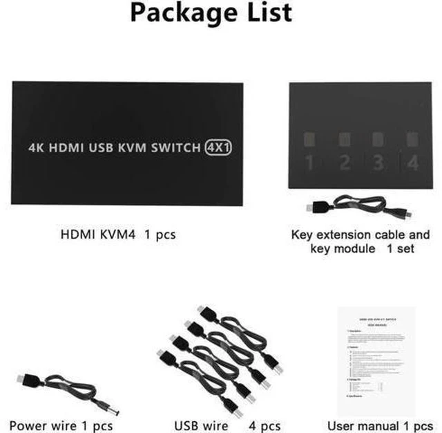 Alt view image 3 of 7 - 4-Port 4-In-1-Out HDMI KVM Switch, 4K@60Hz, 4 PCs Share One Monitor, Keyboard & Mouse, Compatible with Laptops, PC, PS4, Xbox, HDTV