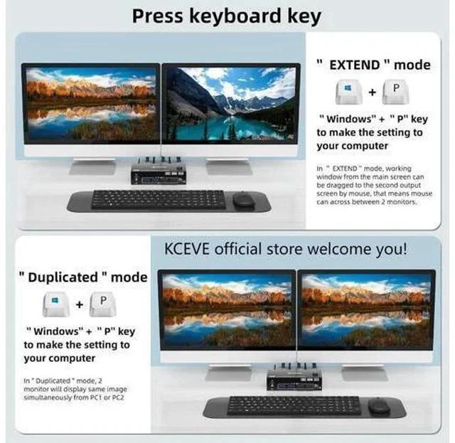 Alt view image 6 of 7 - 2x2 Dual Monitor DP+HDMI KVM Switch 8K@60Hz, USB 3.0 KVM Switcher for 2 PCs Share Dual Displays Keyboard Mouse