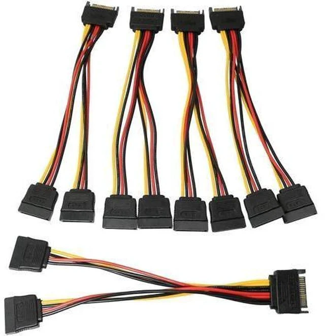 Alt view image 4 of 4 - 5 Pack 20cm 15Pin SATA Power Y Splitter Cables, SATA Male to Dual 15Pin Female Power Extension Adapter Cord