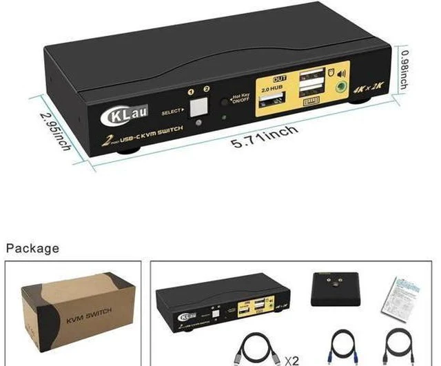 Alt view image 5 of 7 - 2 Port USB-C KVM Switch 4K@60Hz with Audio, USB Type-C KVM Switcher for 2 PCs/Mac/Mobile Share Single Monitor Keyboard Mouse, Cross OS Compatible
