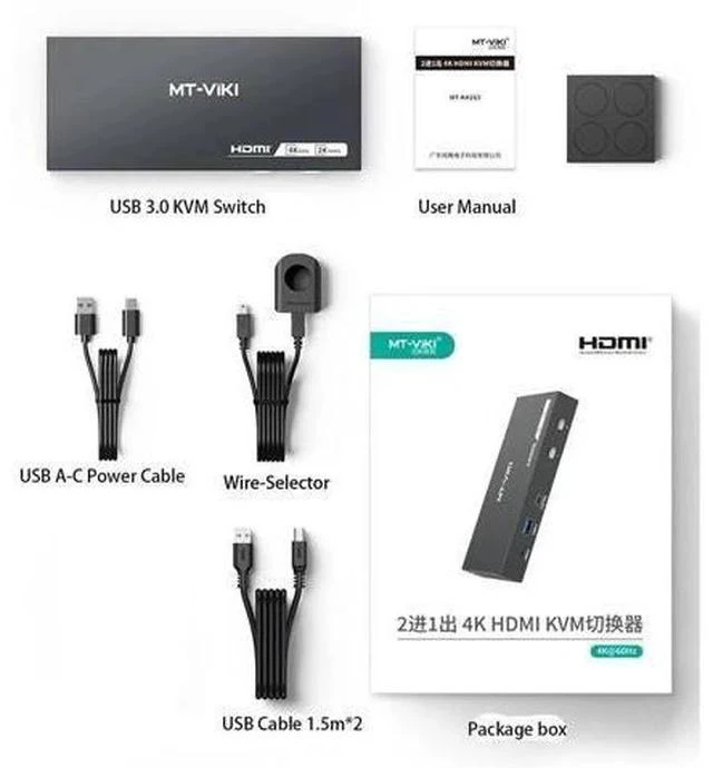 Alt view image 3 of 6 - MT-VIKI 2 Port HDMI USB 3.0 KVM Switch, 4K@60Hz 2K@144Hz, 4 USB Ports (3 USB-A + 1 USB-C) for 2 Computers Share 1 Monitor