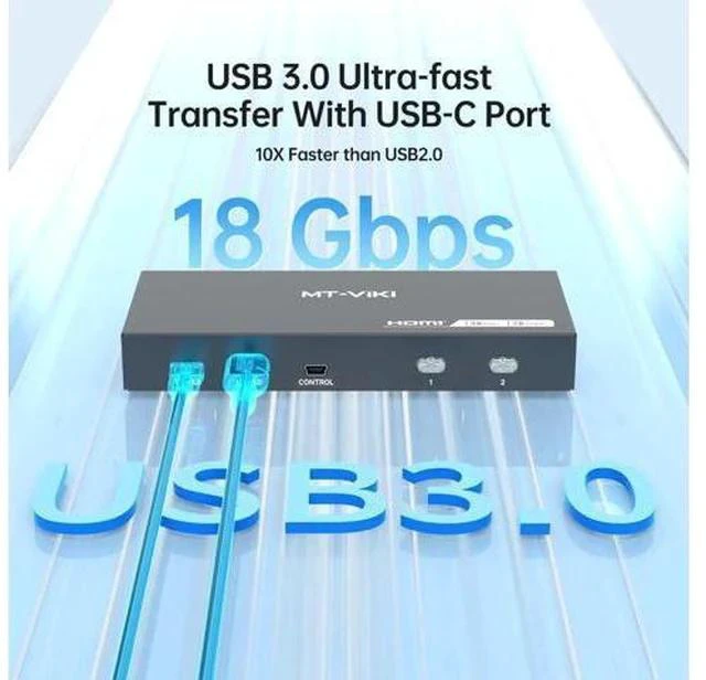 Alt view image 5 of 6 - MT-VIKI 2 Port HDMI USB 3.0 KVM Switch, 4K@60Hz 2K@144Hz, 4 USB Ports (3 USB-A + 1 USB-C) for 2 Computers Share 1 Monitor
