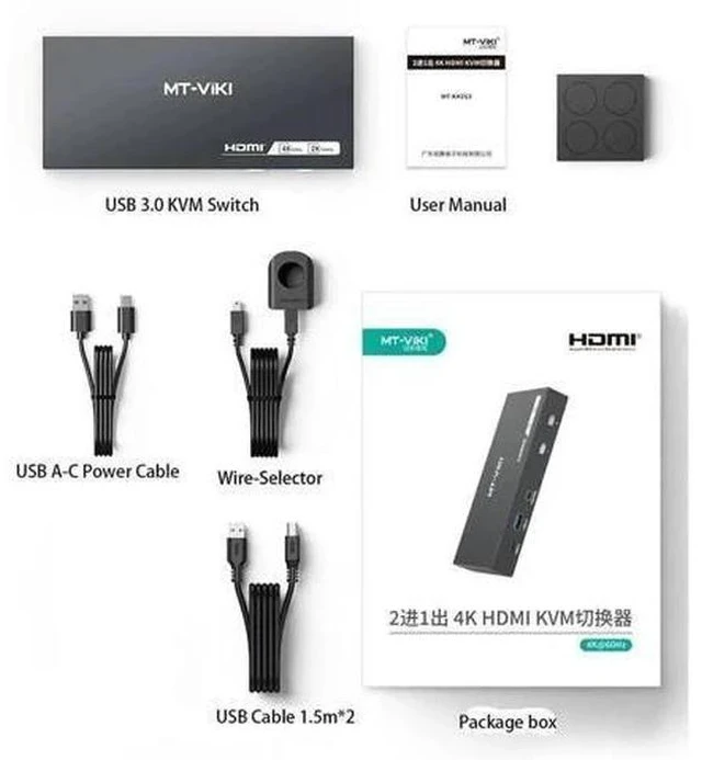 Alt view image 3 of 6 - MT-VIKI 2 Port HDMI USB 3.0 KVM Switch, 4K@60Hz 2K@144Hz, 4 USB 3.0 Ports (3 USB-A + 1 USB-C) for 2 Computers Share 1 Monitor