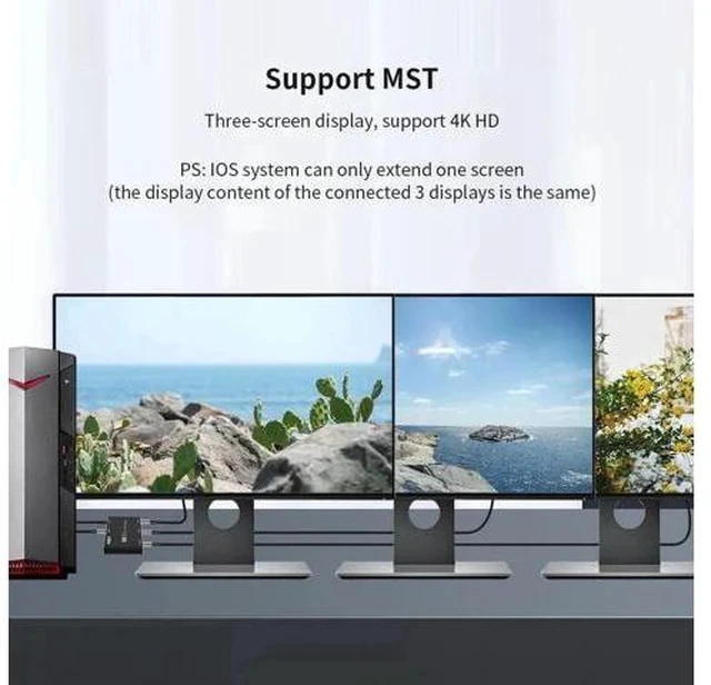Alt view image 5 of 7 - 1 in 3 Out DisplayPort 1.4 Splitter MST SST Adapter, 8K@30Hz 4K@144Hz Triple DP Splitter, Ultra HD DP Source to 3 Monitors