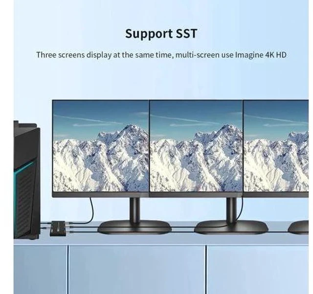 Alt view image 6 of 7 - 1 in 3 Out DisplayPort 1.4 Splitter MST SST Adapter, 8K@30Hz 4K@144Hz Triple DP Splitter, Ultra HD DP Source to 3 Monitors
