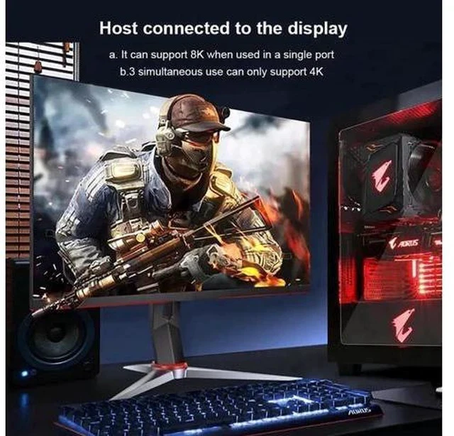 Alt view image 7 of 7 - 1 in 3 Out DisplayPort 1.4 Splitter MST SST Adapter, 8K@30Hz 4K@144Hz Triple DP Splitter, Ultra HD DP Source to 3 Monitors