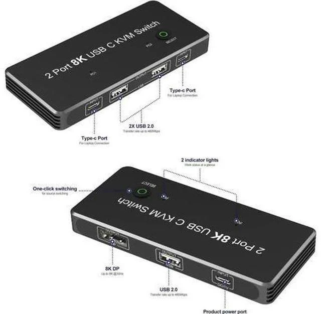 Alt view image 6 of 6 - Thunderbolt 3 / Thunderbolt 4 USB-C to DP KVM Switch, 3 USB 2.0 Ports, Support 8K@60Hz & 4K@144Hz DP 1.4, for Monitor, Keyboard, Mouse & Printer