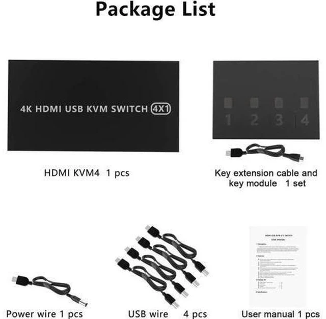 Alt view image 4 of 7 - 4-Port 4 In 1 Out HDMI KVM Switch, 4K@60Hz, 4 PCs Share One Monitor, Keyboard & Mouse, Compatible with Laptop, PC, PS4, Xbox, HDTV