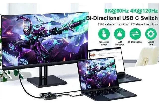 Alt view image 7 of 7 - Bi-Directional USB-C KVM Switch 2 in 1 / 1 in 2, Support 8K@60Hz Video & 10Gbps Data, Compatible with Thunderbolt 3/4 USB-C Devices