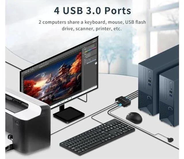 Alt view image 3 of 7 - 2 Port 2-In-1-Out HDMI KVM Switch, 4K@60Hz, USB3.0, With Desktop Controller, Compatible Windows/Linux/MacOS