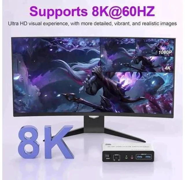 Alt view image 2 of 7 - 2 Port Dual Monitor DP 1.4 KVM Switch 8K@60Hz, 2 PCs Share 2 DP Screens, 3 USB 3.0 & Audio Mic Port, Support Extended & Duplicate Display