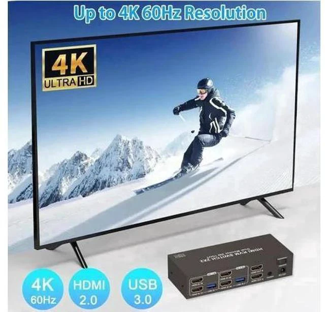 Alt view image 4 of 7 - 2 Port 2×2 Dual Monitor HDMI USB 3.0 KVM Switch 4K@60Hz, 4 USB Ports, Support Extended & Mirrored Display Modes for 2 PCs