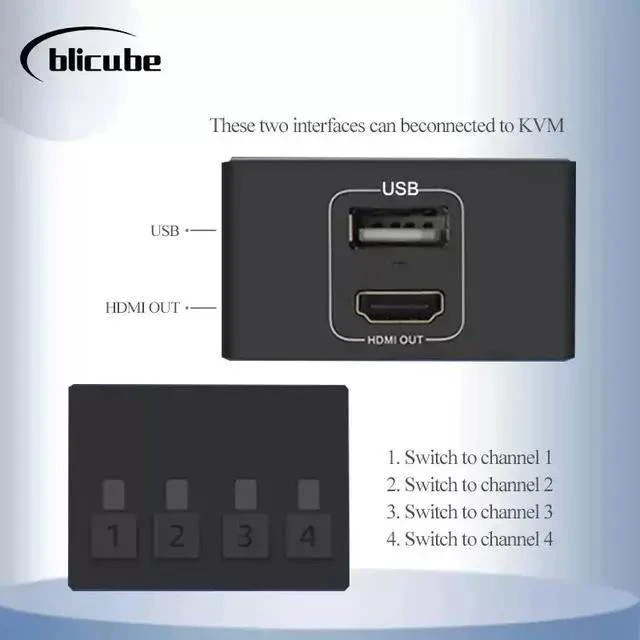 Alt view image 4 of 5 - BLIKVM 4-Port HDMI KVM Switch 4 Inputs 1 Output, USB 2.0 Hub, 4K@60Hz, Supports PiKVM & BLIKVM, Remote & Button Control (197 characters)