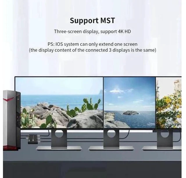 Alt view image 3 of 7 - DP 1.4 MST Splitter 1 in 3 Out 8K@30Hz 4K@144Hz Triple DisplayPort Splitter SST Ultra HD Multi-Monitor Adapter