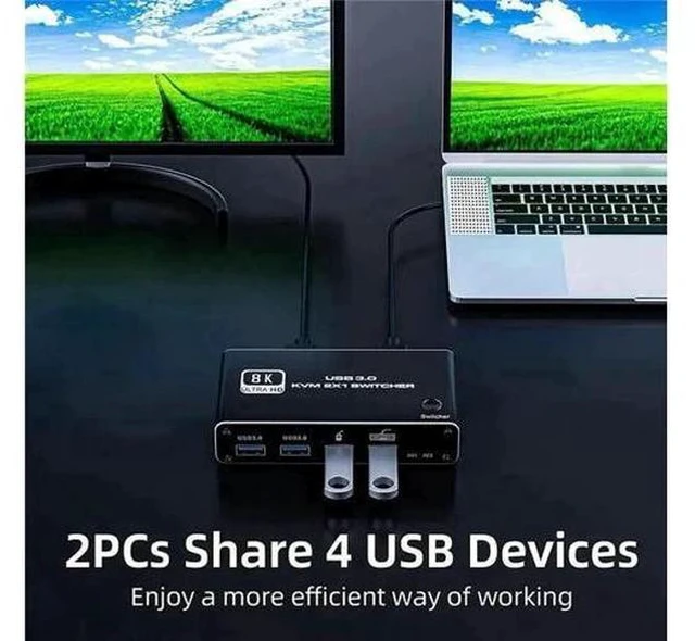 Alt view image 6 of 7 - 2x1 HDMI 2.1 8K KVM Switch with 4 USB 3.0 Ports, 2 PCs Share Single Monitor, Support 8K@60Hz, 4K@120Hz, YUV 4:4:4, HDCP 2.3, HDR10 & Hotkey Switching