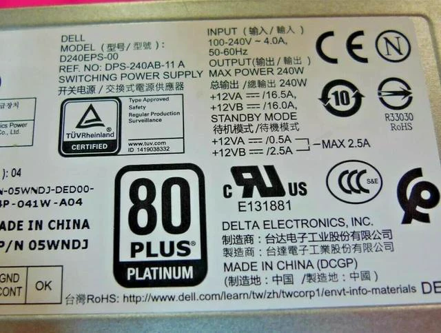 Alt view image 2 of 2 - PSU for 3050 5050 7050 7070 240W Power Supply 6+4Pin CN-05WNDJ 05WNDJ D240EPS-00 L240EPS-00 DPS-240AB-11 A