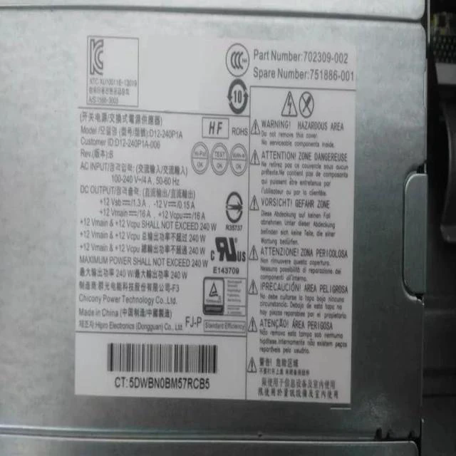 Alt view image 6 of 6 - PSU for H P 600G1 800G1 6Pin 240W Power Supply PCC004 PS-4241-2HP PS-4241-1HA D12-240P1A PS-4241-1HD PCC124