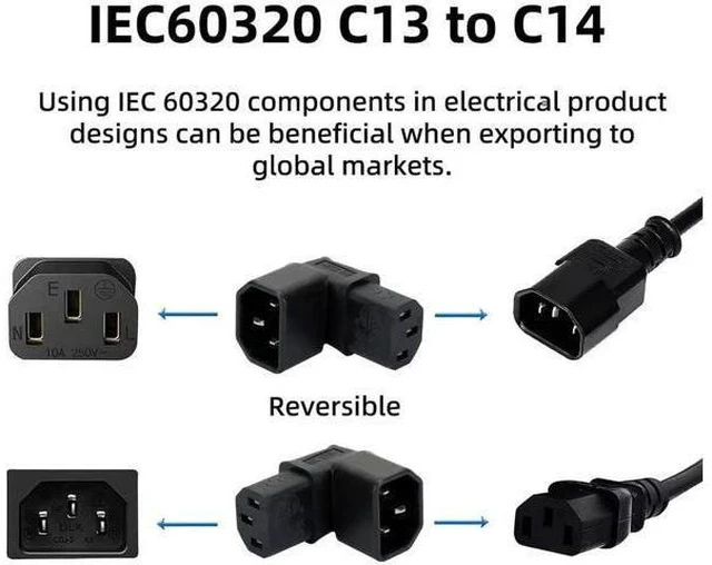 Alt view image 2 of 7 - IEC C14 Male to Up Angled C13 Female Power Adapter 10A 250V 90 Degree Vertical Extension Connector for Computer Monitor PDU Printer Chassis