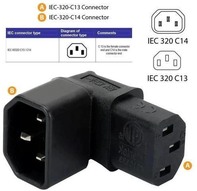 Alt view image 4 of 7 - IEC C14 Male to Up Angled C13 Female Power Adapter 10A 250V 90 Degree Vertical Extension Connector for Computer Monitor PDU Printer Chassis
