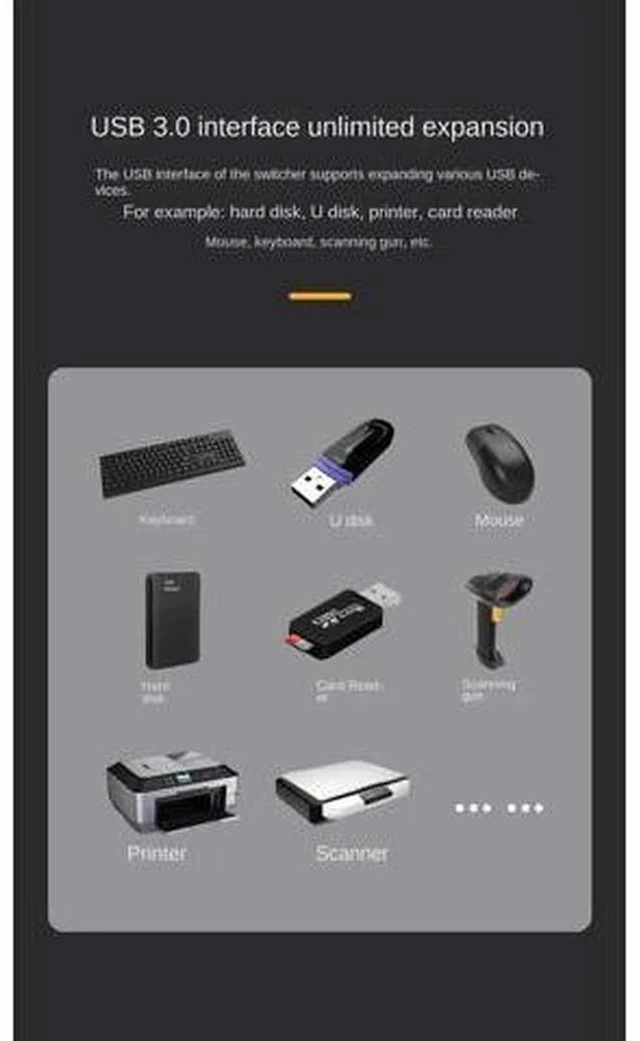 Alt view image 4 of 7 - 2x1 HDMI2.1 8K KVM Switch, 4 USB3.0 Ports, 2 PCs Share 1 Monitor, Support 8K@60Hz,4K@120Hz,YUV4:4:4,HDCP2.3,HDR10,Keyboard Hotkey, Dark Metal Housing