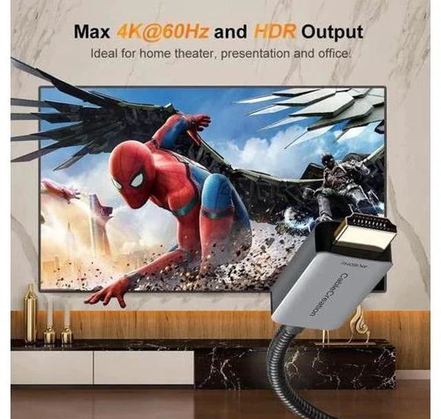 Alt view image 4 of 7 - 8FT Braided Active DP 1.4 to HDMI 2.0 Cable, Unidirectional DisplayPort to HDMI Cord Supports 4K@60Hz, 2K@144Hz, 1080P@144Hz HDR, Eyefinity Multi-Display, Aluminum Shell