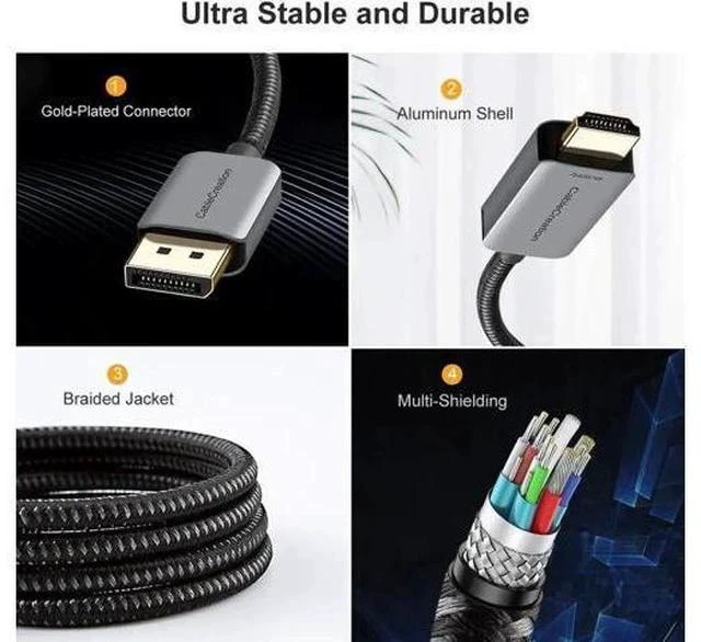 Alt view image 7 of 7 - 8FT Braided Active DP 1.4 to HDMI 2.0 Cable, Unidirectional DisplayPort to HDMI Cord Supports 4K@60Hz, 2K@144Hz, 1080P@144Hz HDR, Eyefinity Multi-Display, Aluminum Shell