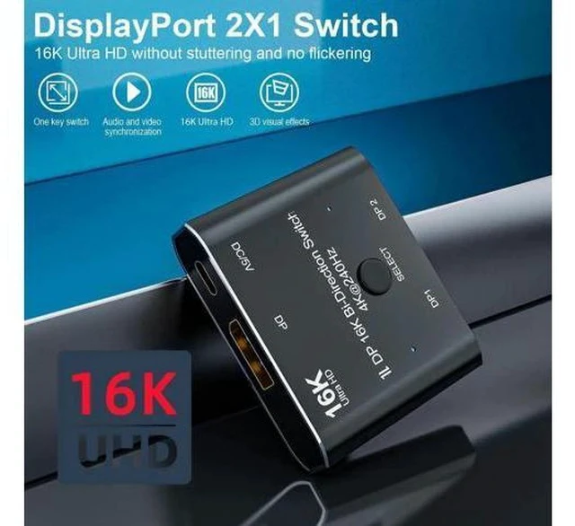 Alt view image 4 of 7 - Bi-Directional DisplayPort 2 in 1 Out Switch Splitter Hub, 16K@60Hz 4K@240Hz DP Video Converter Support HDCP & SST Mode for PC, Laptop, Gaming Monitor