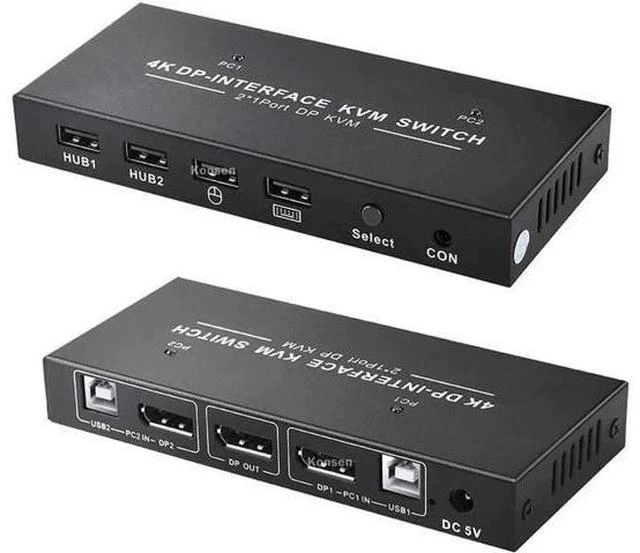 Main image of 2 Port 2 In 1 Out DisplayPort KVM Switch 4K@60Hz, Share Single Monitor, Mouse, Keyboard & Printer for 2 PCs