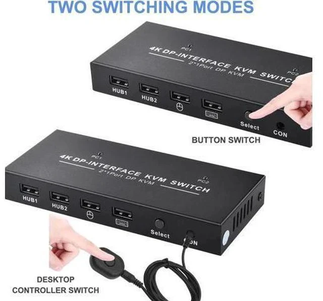 Alt view image 2 of 6 - 2 Port 2 In 1 Out DisplayPort KVM Switch 4K@60Hz, Share Single Monitor, Mouse, Keyboard & Printer for 2 PCs