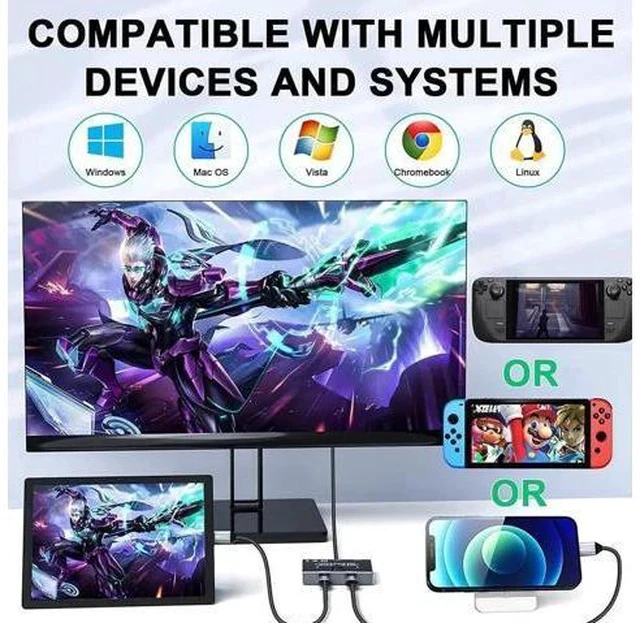 Alt view image 4 of 7 - Bi-Directional USB-C KVM Switch for 2 Computers, Support 8K@60Hz / 4K@120Hz Video, 10Gbps Data & 100W PD Charging, Compatible with Thunderbolt, Black