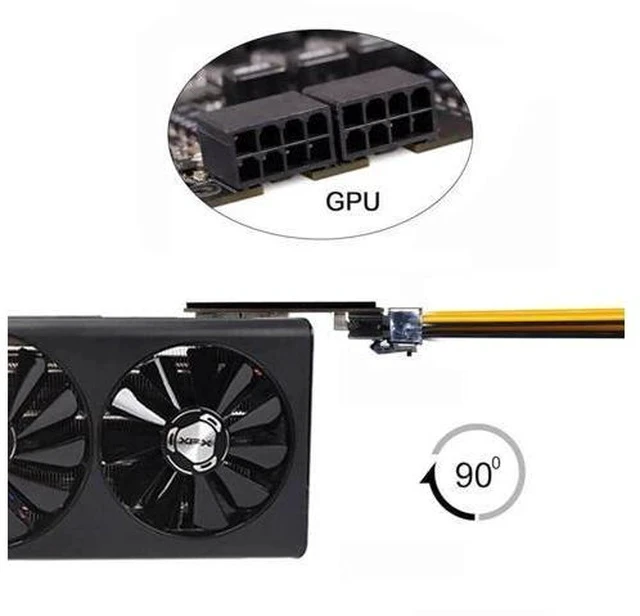 Alt view image 6 of 7 - 180 Degree Angled Dual ATX 8Pin Female to 6+8Pin Male GPU Power Adapter, Reverse Bend Power Connector for NVIDIA RTX 3080 3090 Graphics Cards