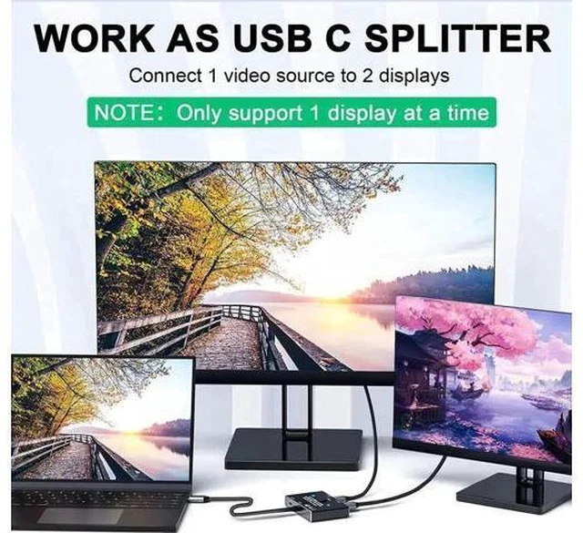 Alt view image 6 of 7 - Bi-Directional USB-C KVM Switch for 2 Computers, Support 8K@60Hz / 4K@120Hz Video, 10Gbps Data & 100W PD Charging, Compatible with Thunderbolt, Black