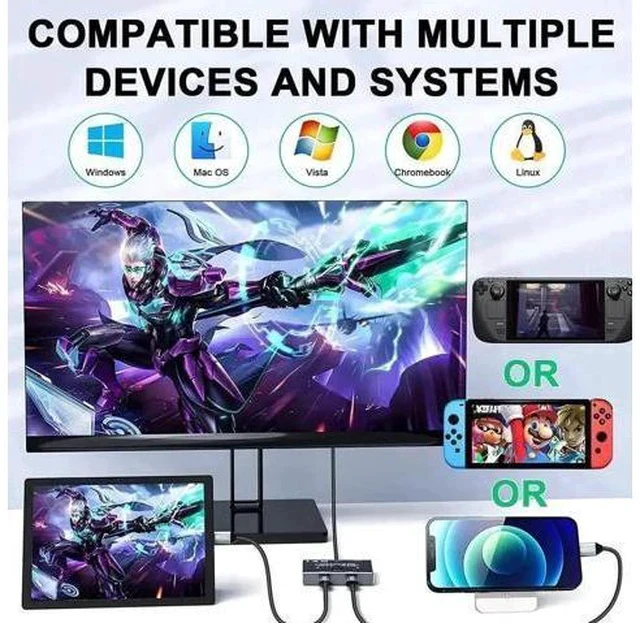 Alt view image 6 of 7 - Bi-Directional USB-C KVM Switch Black, 2 Computers Sharing, 8K@60Hz / 4K@120Hz, 10Gbps Data, 100W PD Charge, Thunderbolt Compatible