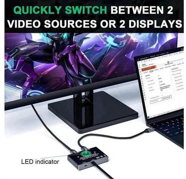 Alt view image 7 of 7 - Bi-Directional USB-C KVM Switch Black, 2 Computers Sharing, 8K@60Hz / 4K@120Hz, 10Gbps Data, 100W PD Charge, Thunderbolt Compatible
