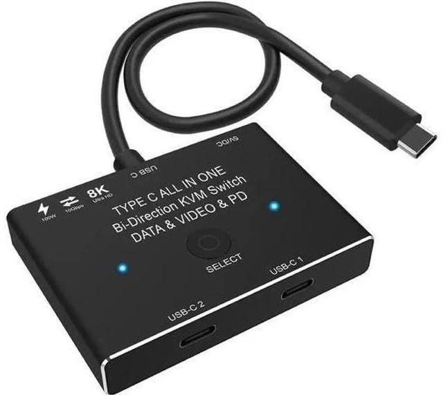 Main image of Bi-Directional USB-C KVM Switch (Black), For 2 PCs, 8K@60Hz/4K@120Hz, 10Gbps Data, 100W PD Charging, Thunderbolt Compatible