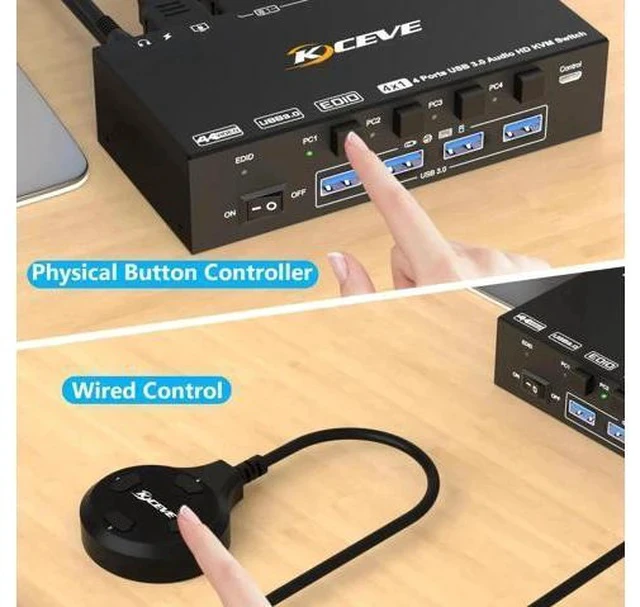 Alt view image 6 of 7 - 4 Port HDMI USB3.0 KVM Switch 4K@60Hz with Audio & EDID Emulator, 4 PCs Share One Monitor, Keyboard & Mouse