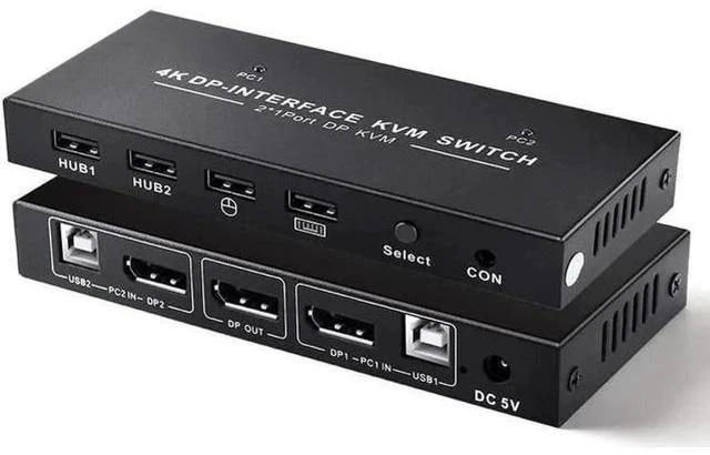Main image of 2 Port 2 In 1 Out DP 1.2 KVM Switch 4K@60Hz, USB Sharing for Keyboard & Mouse, Single DP Monitor Control for 2 PCs
