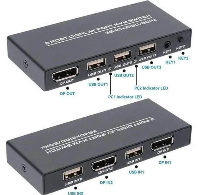 Main image of 2-Port DisplayPort KVM Switch, 4K@60Hz DP KVM Switcher for 2 Laptops Sharing One Monitor Keyboard Mouse, Comes with 2 DP Cables & 2 USB Cables