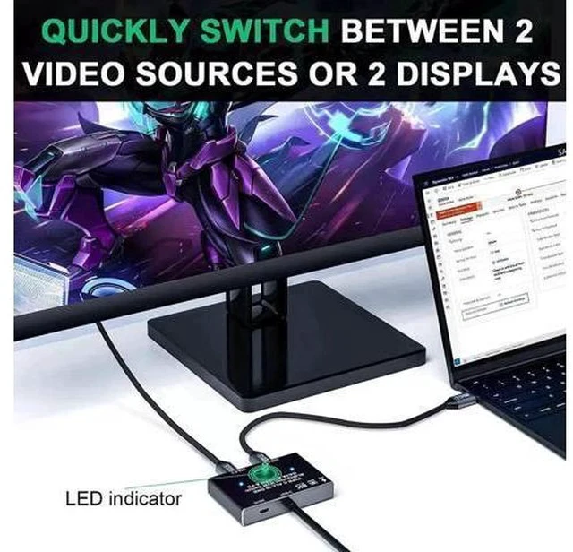 Alt view image 7 of 7 - Bi-Directional USB-C KVM Switch (Black), For 2 PCs, 8K@60Hz/4K@120Hz, 10Gbps Data, 100W PD Charging, Thunderbolt Compatible