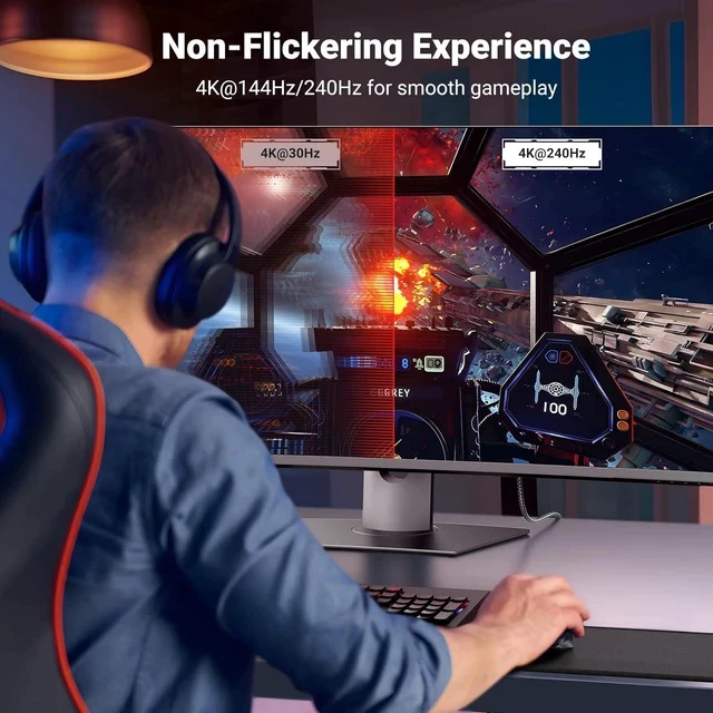 Alt view image 4 of 7 - UGREEN USB C to DisplayPort 1.4 Cable 8K@60Hz 4K@240Hz Thunderbolt 4/3 to Cord Bundle USB C to DisplayPort 2.1 40Gbps 16K@30Hz