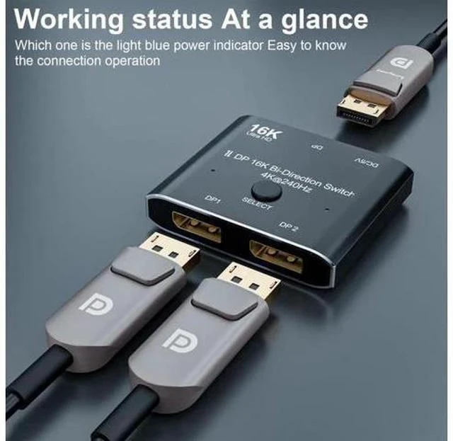 Alt view image 2 of 7 - Bi-Directional DisplayPort 2.0 2 in 1 Out Switch Splitter Hub, Support 16K@60Hz 4K@240Hz HDCP SST Extended Mode DP Video Converter
