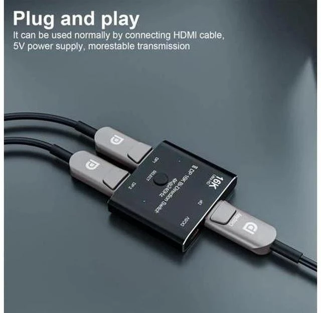 Alt view image 5 of 7 - Bi-Directional DisplayPort 2.0 2 in 1 Out Switch Splitter Hub, Support 16K@60Hz 4K@240Hz HDCP SST Extended Mode DP Video Converter