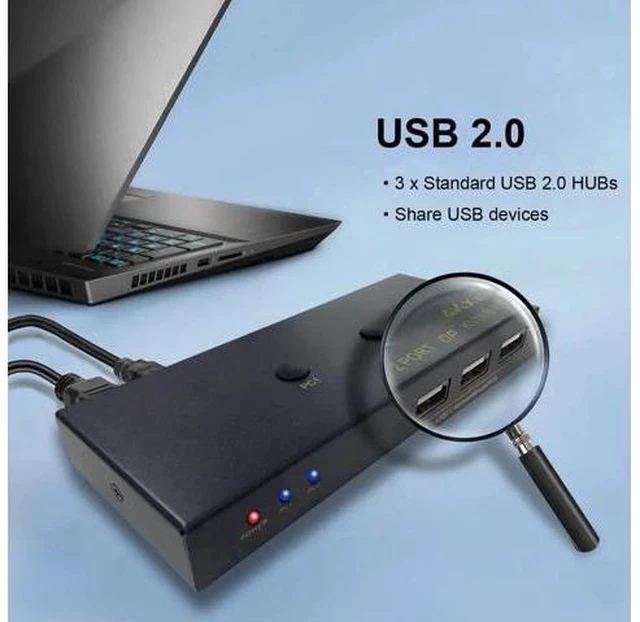 Alt view image 6 of 7 - 2 Port DP 1.2 DisplayPort KVM Switch 4K@60Hz, 2 Computers Share 1 Monitor Keyboard Mouse with USB 2.0 Ports & USB Cables Included