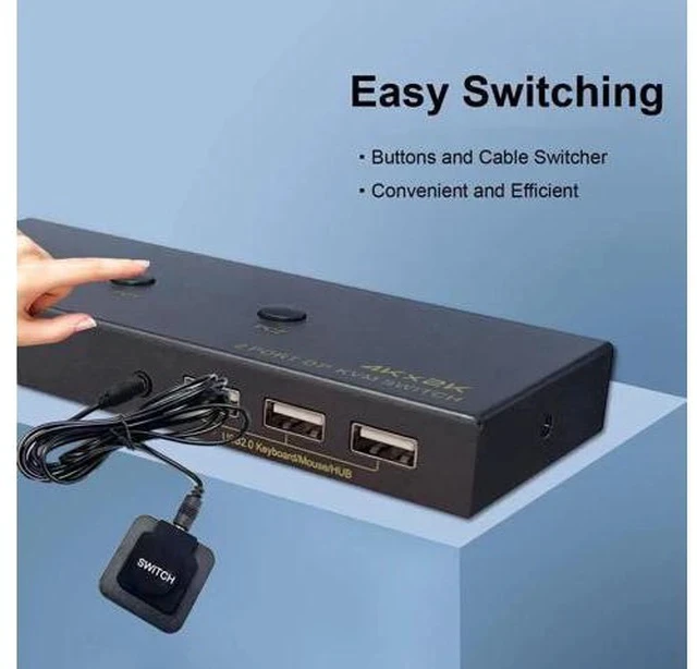 Alt view image 7 of 7 - 2 Port DP 1.2 DisplayPort KVM Switch 4K@60Hz, 2 Computers Share 1 Monitor Keyboard Mouse with USB 2.0 Ports & USB Cables Included