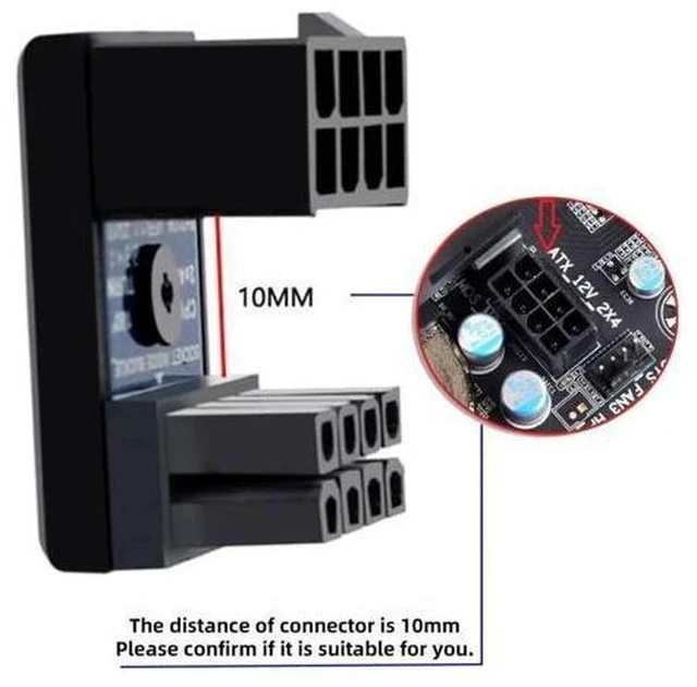 Alt view image 2 of 7 - 2 Pack 180 Degree Angled ATX 8Pin EPS 12V CPU Power Adapter, Inside Buckle Connector for PC Motherboard